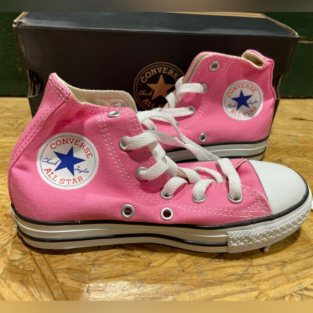 Brand new in box kids pink canvas Converse hi. Assorted sizes available.